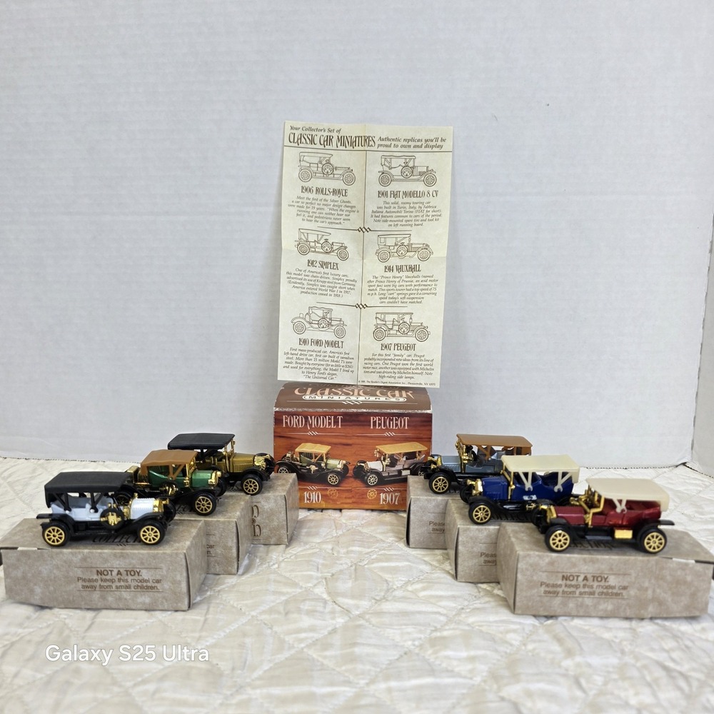 1989 Readers Digest Collector's Set of 6 Classic Car Miniatures 1906 w/ Pamphlet